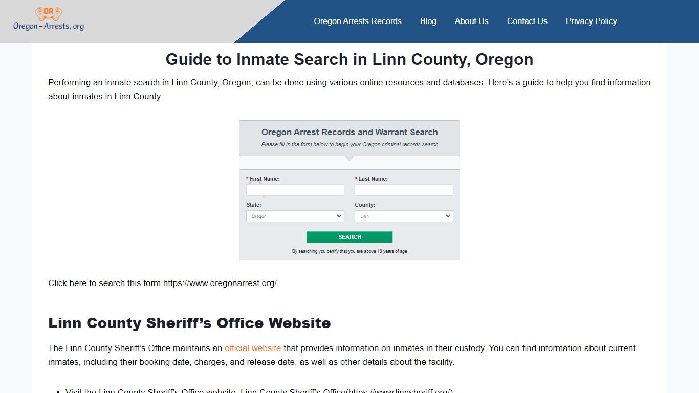 Guide to Inmate Search in Linn County, Oregon - Oregon Arrests